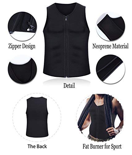 Wonderience Men Waist Trainer Vest for Weightloss Hot Neoprene Corset Body Shaper Zipper Sauna Tank Top Workout Shirt (XL, Black Neoprene Slimming Vest)