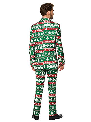 SUITMEISTER Green Nordic Christmas Suit - Size L, Includes Matching Blazer Jacket, Pants & Tie | Slim Fit Ugly Fancy Dress Outfits | Christmas Day Outfit, Office Party, Thanks Giving & Gatherings