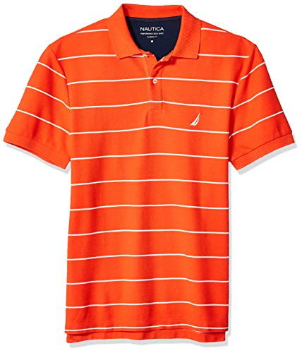 Nautica Men's Classic Short Sleeve Striped Polo T-Shirt, Spicy Orange, Large