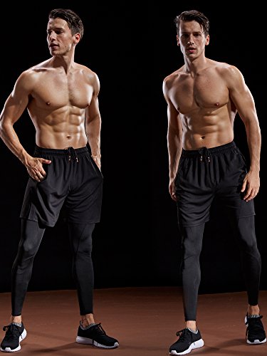 Neleus Men's 7" Workout Running Shorts with Pockets,6056,3 Pack,Black/Grey/Navy Blue,L,EU XL