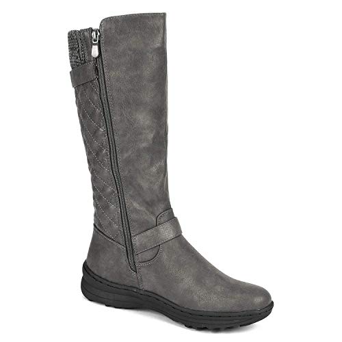 DREAM PAIRS Women’s Grey Knee High Boots Tall Faux Fur Lined Retro Winter Fashion Rading Boots for Women Urva 9M US
