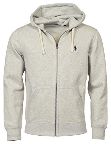 Ralph Lauren Polo Classic Full-Zip Fleece Hooded Sweatshirt (Large, Grey Heather)