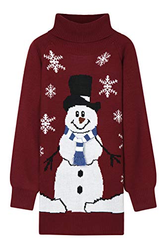 Pink Queen Women Oversize Turtleneck Santa Snowman Christmas Pullover Sweater Dress S Wine Red