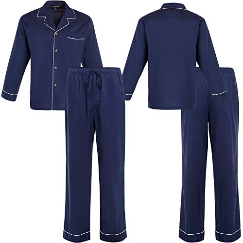 Alexander Del Rossa Men’s Pajama Set, Long Button Down Pajamas, Lightweight Cotton PJ Set, Gray Houndstooth Check with Gray Piping, Small