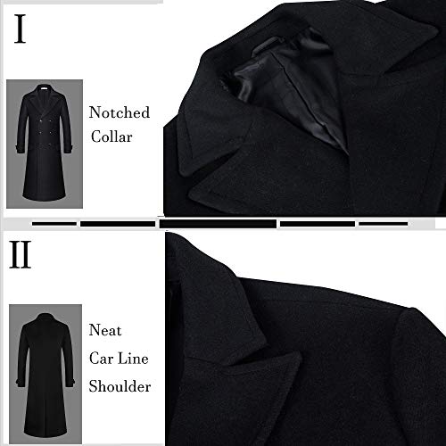 APTRO Men's Full Length Wool Trench Coat Fleece Lining Double Breasted Overcoat 1818 Black XXL
