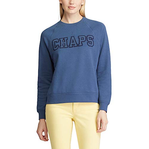 Chaps Women's Vintage Graphic Pullover Crewneck Sweater, DEEP Sky Blue, XS