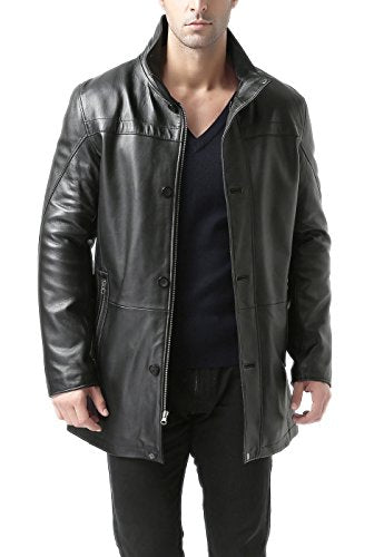 BGSD Men Chad New Zealand Lambskin Leather Car Coat Black Large