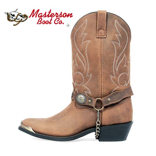 Men's Masterson J Toe Western Cowboy Boot With Chain Strap (Distressed Tan, 10.5)