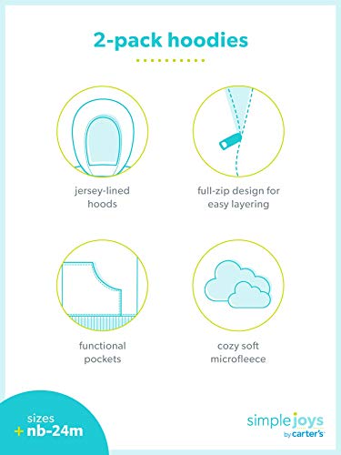 Simple Joys by Carter's Girls' 2-Pack Fleece Full Zip Hoodies, Light Gray/Pink, 3-6 Months