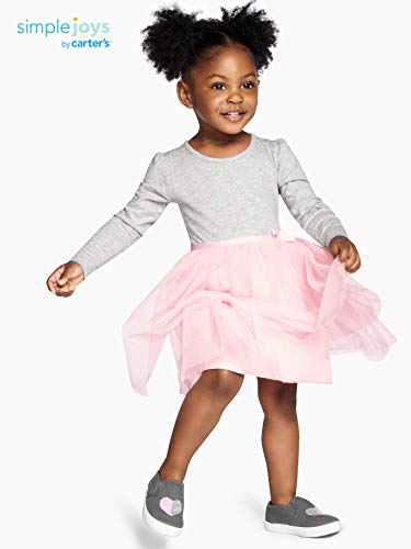 Simple Joys by Carter's Girls' Toddler 2-Pack Long-Sleeve Dress Set with Tulle, Pink/Gray, 4T