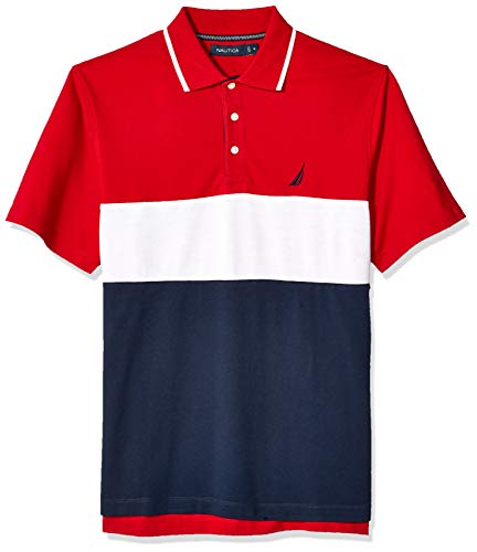 Nautica Men's Short Sleeve 100% Cotton Pique Color Block Polo Shirt, Red, XX-Large
