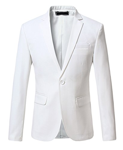 MOGU Mens 3 Piece White Dress Suit Set US Size Blazer 32/Pants 30 White