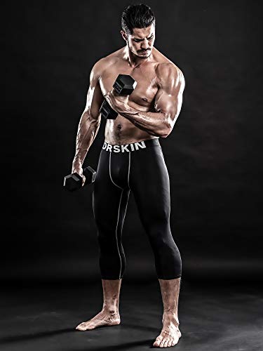 DRSKIN Men’s 2 Pack 3/4 Compression Pants Tight Base Under Layer Running Shorts Warm Cool Dry (Line (BG802+BR806), M)