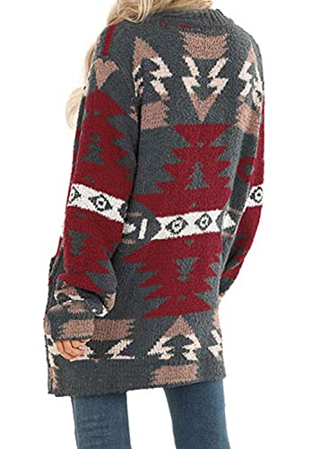Dokotoo Womens Winter Warm Open Front Long Sleeve Aztec Print Cardigans Sweaters Casual Knitting Coats Outerwear Chunky Cardigans Jackets with Pockets Gray M