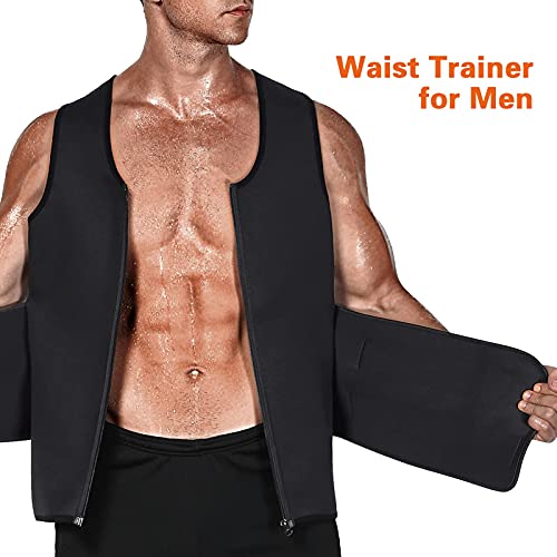 Cimkiz Mens Sweat Sauna Vest for Waist Trainer Zipper Neoprene Tank Top, Adjustable Sauna Workout Zipper Suit(Black Large)