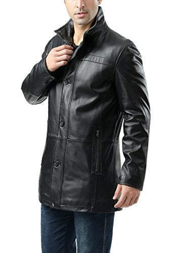 BGSD Men Chad New Zealand Lambskin Leather Car Coat Black Large
