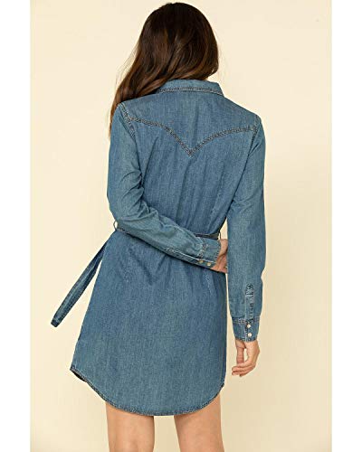 Wrangler Women's Long Sleeve Western Snap Dress, Mid Denim, X-Large