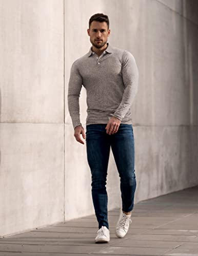 COOFANDY Men's Polo Shirts Long Sleeves Athletic T-Shirts Slim-Fit Golf Shirt Tan