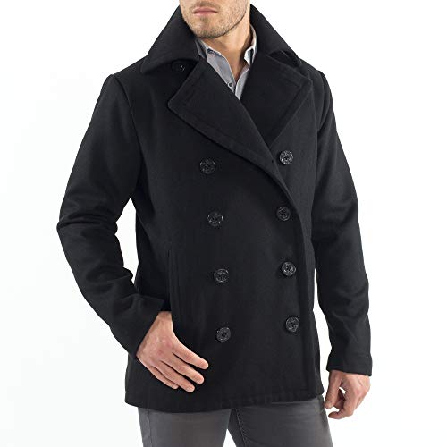 Alpine Swiss Mason Mens Wool Blend Classic Pea Coat Black Large