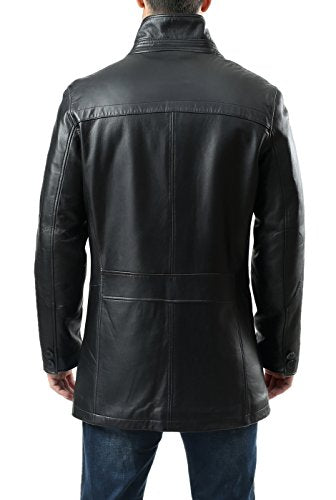 BGSD Men Chad New Zealand Lambskin Leather Car Coat Black Large