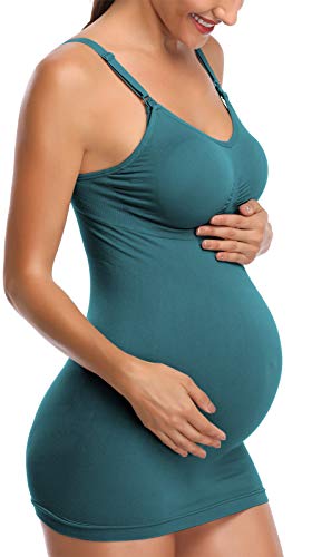 Womens Nursing Tank Tops Built in Bra for Breastfeeding Maternity Camisole Brasieres Color Black Grey Green Size L Pack of 3