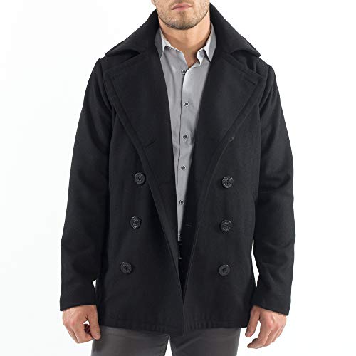 Alpine Swiss Mason Mens Wool Blend Classic Pea Coat Black Large