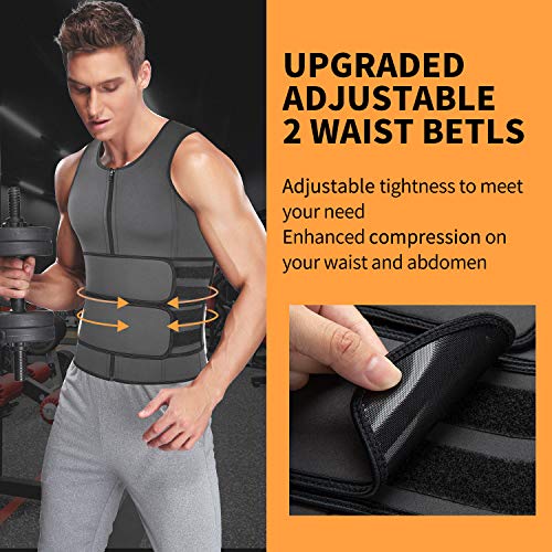 MISS MOLY Sauna Waist Trainer Vest for Men Sweat Vest with Double Belt Workout Neoprene Body Shaper Tank Top,Gray XL