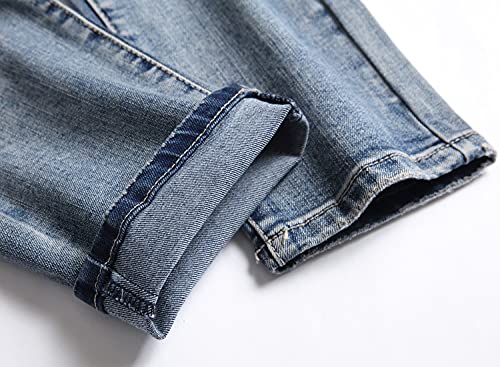 XIMXIMMTIAN Men's Biker Moto Washed Distressed Slim Fit Straight Jeans Denim (28, 1577 Blue)