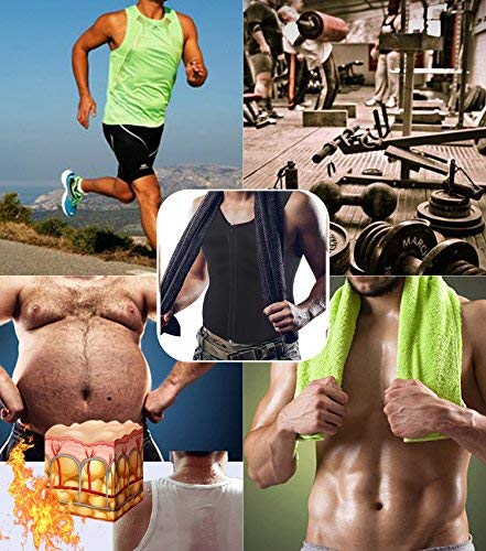 Wonderience Men Waist Trainer Vest for Weightloss Hot Neoprene Corset Body Shaper Zipper Sauna Tank Top Workout Shirt (XL, Black Neoprene Slimming Vest)