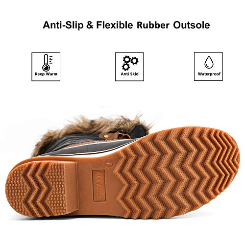 Aleader Waterproof Snow Boots for Women, Ladies Winter Lace Up Brown Booties with Fur Lined 10 B(M) US