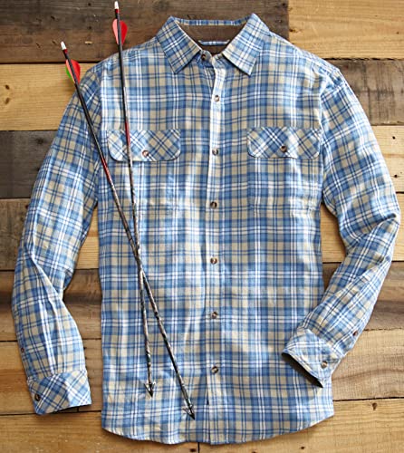 Venado Flannel Shirt for Men - Mens Flannel Plaid Shirt with Full Reach Gusset (Large, Plaid Navy)