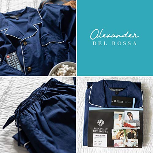 Alexander Del Rossa Men’s Pajama Set, Long Button Down Pajamas, Lightweight Cotton PJ Set, Gray Houndstooth Check with Gray Piping, Small