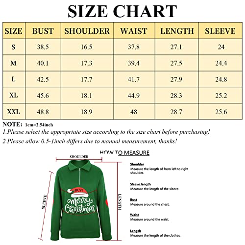 ASTANFY Women’s Christmas Long Sleeve Sweatshirts Half Zipper Lapel Casual Pullover Top Green Medium