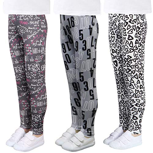 LUOUSE Girls Stretch Leggings Little Kids Pants 3 Pack Sets Ankle Length Size 6T - 7T