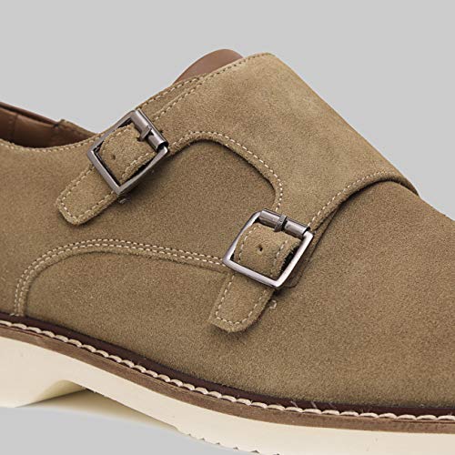 ALLONSI Neil | Genuine Leather Suede Dress Shoes | Luxury Mens Monk Strap Shoes | Handcrafted Trendy Casual Shoes | Lightweight EVA Sole | Plain Toe | Beige | US 11