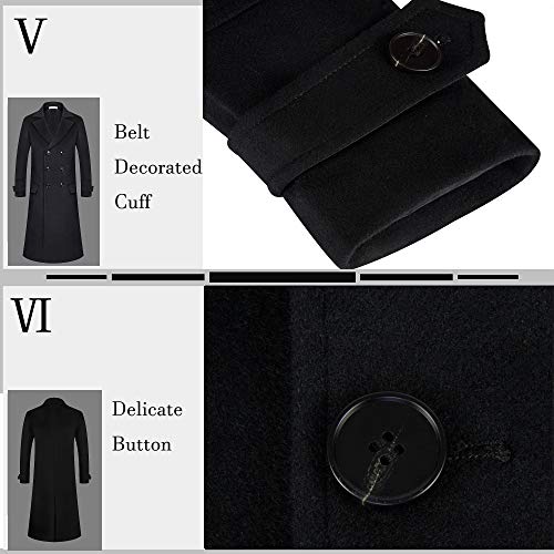 APTRO Men's Full Length Wool Trench Coat Fleece Lining Double Breasted Overcoat 1818 Black XXL