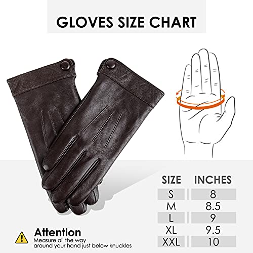 Winter Genuine Sheepskin Leather Gloves For Men, Warm Touchscreen Texting Cashmere Lined Driving Motorcycle Gloves by Dsane (Brown, L)