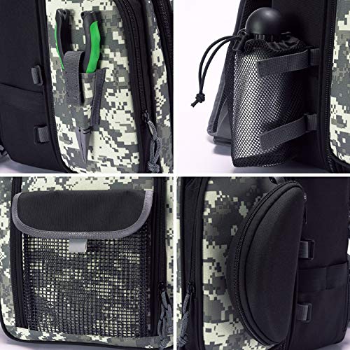 BASSDASH FP04 Fishing Tackle Backpack Water Resistant Bag with Rod Water Bottle Holder for Outdoor Camping Hiking