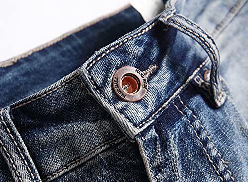 XIMXIMMTIAN Men's Biker Moto Washed Distressed Slim Fit Straight Jeans Denim (28, 1577 Blue)