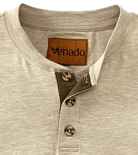Venado Henley Long Sleeve Shirts for Men - Mens Henley with Flex Material (Large, Oatmeal)