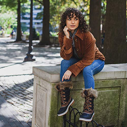Aleader Waterproof Snow Boots for Women, Ladies Winter Lace Up Brown Booties with Fur Lined 10 B(M) US