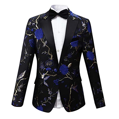 Cloudstyle Mens 2 Piece Floral Dress Suit One Button Dinner Tuxedo Jacket & Pants Blue