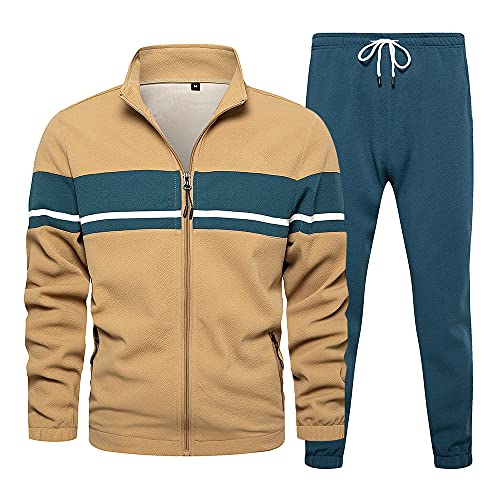 Runcati Mens Tracksuits Color Block Sweatshirt and Joggers 2 Pcs Track Suit Fleece Hoodies Sweatsuits Sports Set