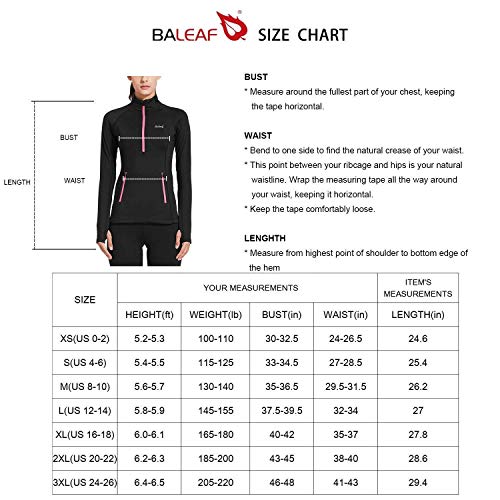 BALEAF Women's Thermal Fleece Half Zip Thumbholes Long Sleeve Running Gear Pullover for Cold Weather Black Size L