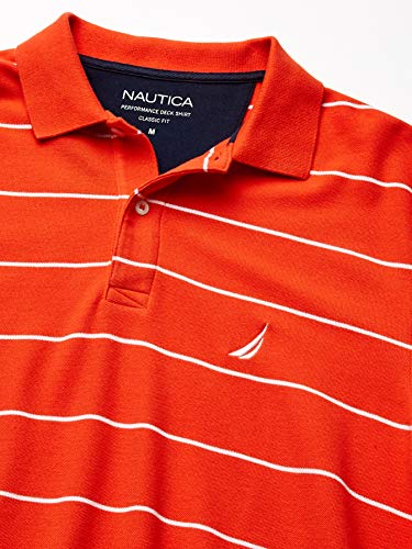 Nautica Men's Classic Short Sleeve Striped Polo T-Shirt, Spicy Orange, Large