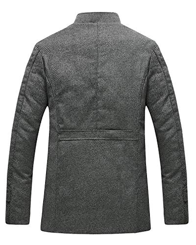 Wantdo Men's Casual Mid Length Coat Windproof Wool Jacket Thick Grey Large