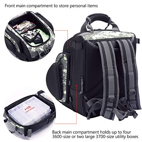 BASSDASH FP04 Fishing Tackle Backpack Water Resistant Bag with Rod Water Bottle Holder for Outdoor Camping Hiking