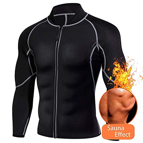 URSEXYLY Men Exercise Sweat Hot Dress Shirt, Sauna Suit Neoprene Slimming Fitness Jacket Gym Wear for Core Muscle Training (Black Exercise Shirt, S)