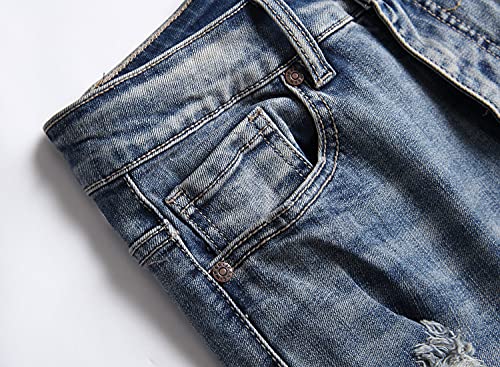 XIMXIMMTIAN Men's Biker Moto Washed Distressed Slim Fit Straight Jeans Denim (28, 1577 Blue)
