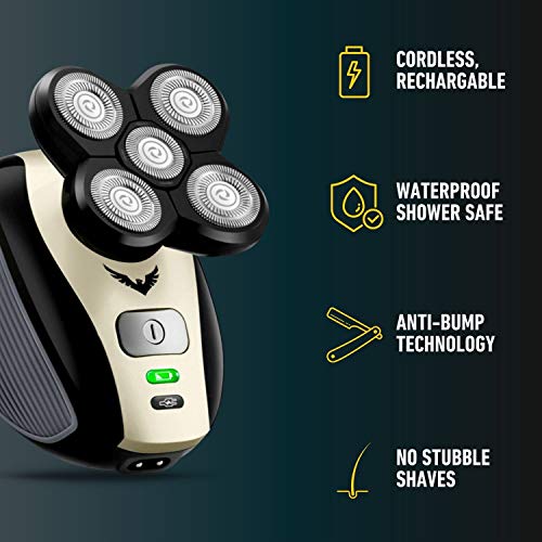 The FlexSeries Electric Head Hair Shaver - FREEDOM GROOMING - Ultimate Mens Cordless Rechargeable Wet/Dry Skull & Bald Head Waterproof Razor with Rotary Blades, Clippers, Nose Trimmer, Brush, Massager